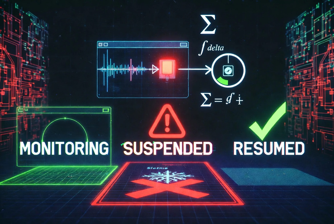 The Circuit Breaker's three real states — Monitoring, Suspended, Resumed